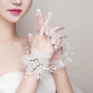 新娘手套 結婚 蕾絲 很仙美 花朵 白色 女 薄款 春夏 拍照 韓式婚紗 手套 舒影 夏季婚紗 蕾絲手套