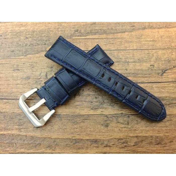 深藍色24mm收22mm沛納海的新衣高質感可替代panerai原廠錶帶之鱷魚皮紋真牛皮錶帶
