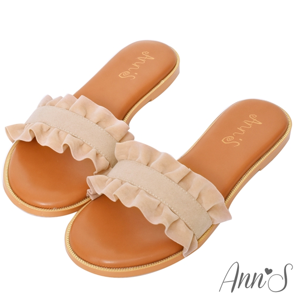 Ann’S只是小波浪-花邊寬版平底涼拖鞋-粉