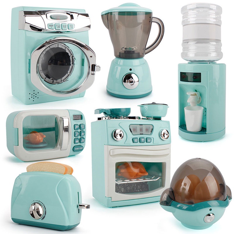 Hyg 7 種廚房玩具新兒童假裝玩具套裝電動微波爐洗衣機飲水機蒸蛋器榨汁機兒童烤麵包機