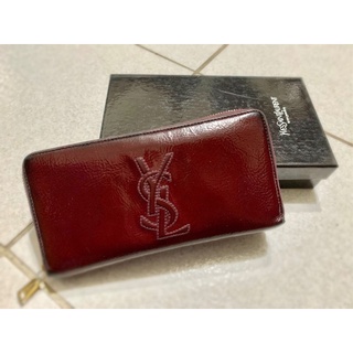 隨便賣 YSL saint laurent 二手聖羅蘭 桃紅漆皮亮面長夾 絕對真品