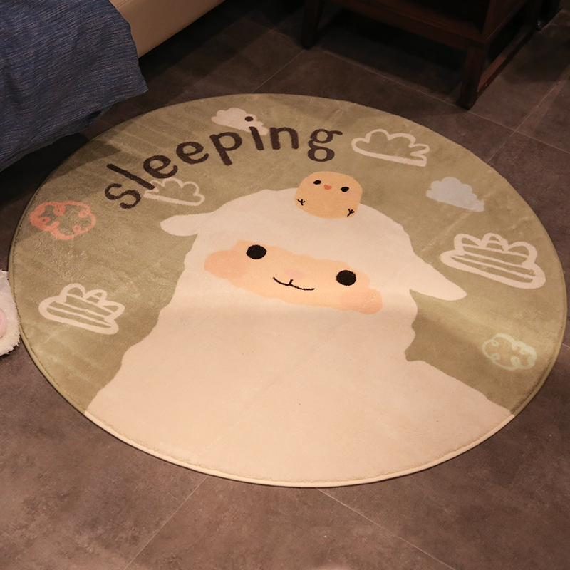 [】ins卡通圓形地毯臥室可愛滿鋪床邊墊加厚羊羔絨兒童地墊房間地毯