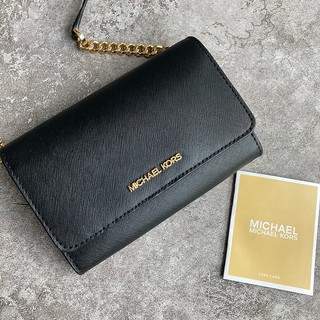 美國百分百【全新真品】MICHAEL KORS 包包 MK 防刮皮 側揹包 卡層 拉鍊夾 金鍊 黑色 BI60