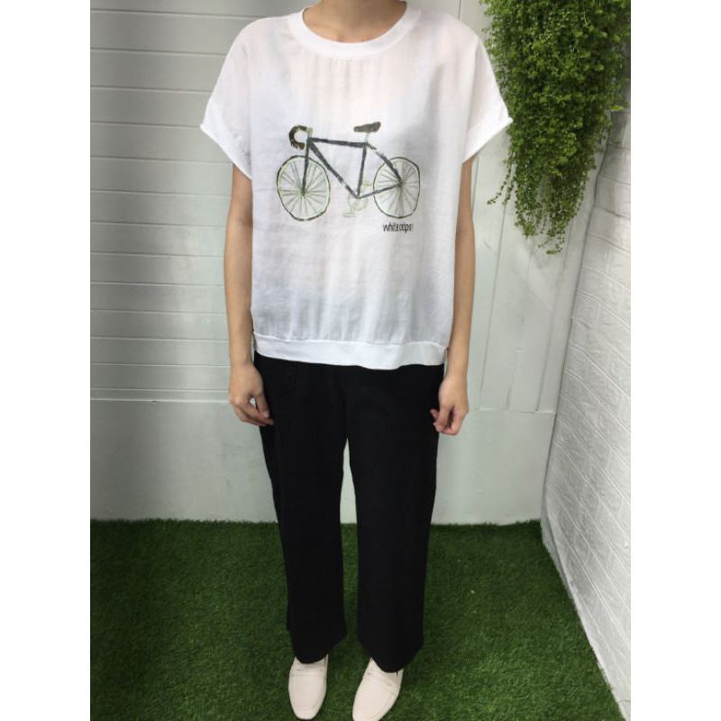 正韓korea韓國製Oops白色腳踏車短袖棉麻衫 現貨特價 小齊韓衣