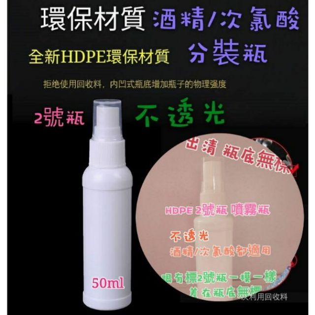 💖辰甯寶貝館💖現貨 50ml/60ml 2號瓶 醫藥用噴霧瓶 酒精/次氯酸分裝 HDPE噴瓶