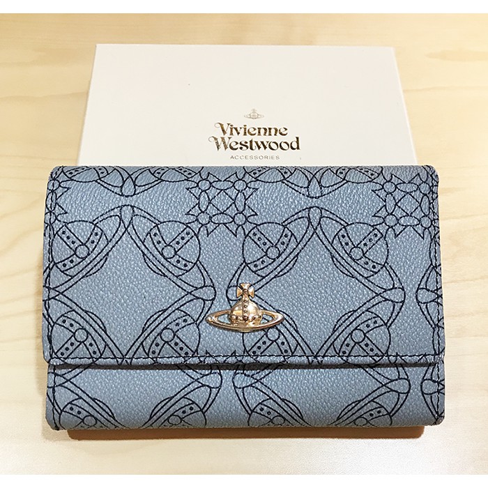 全新100％正品英國購入含盒子Vivienne Westwood 皮夾,灰藍墨藍迪色