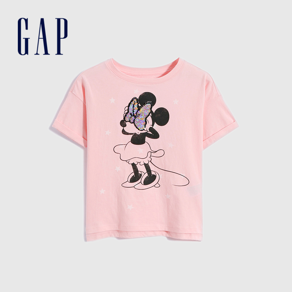 Gap 女童裝 Gap x Disney迪士尼聯名 雙面亮片純棉短袖T恤-淡粉色(697450)