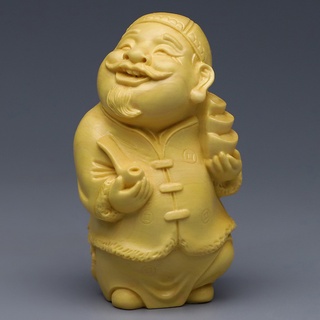 【艾朵拉水晶】【請聊聊確認有無現貨】黃楊木雕手把件地主家裝擺件 實木手工雕刻工藝品大財主招財禮品