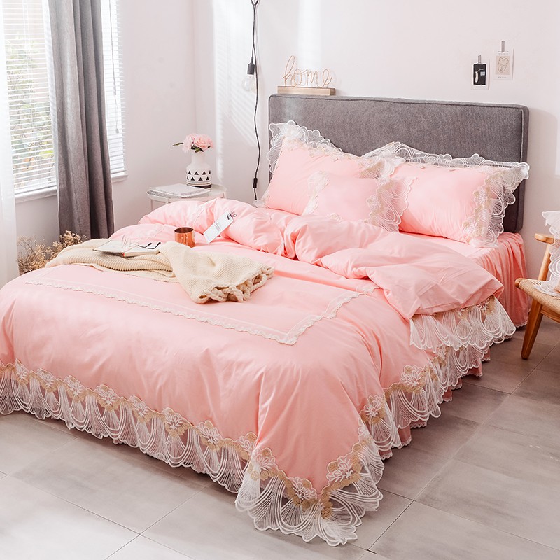 台灣賣家 台灣出貨 香奈爾 粉紅色 蕾絲花朵 蕾絲床裙 床罩組 床裙組 含隱藏式床包 可訂製