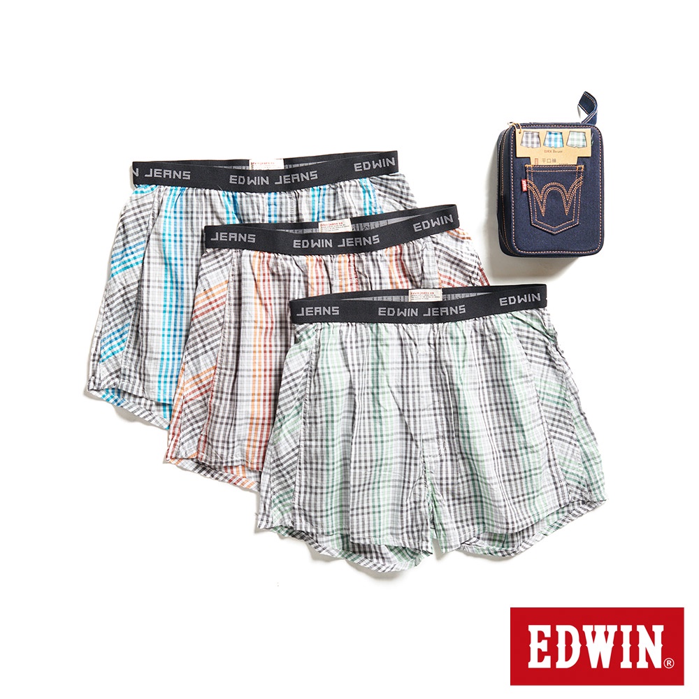 EDWIN 格紋平口四角褲(3入/樣式隨機)-男款