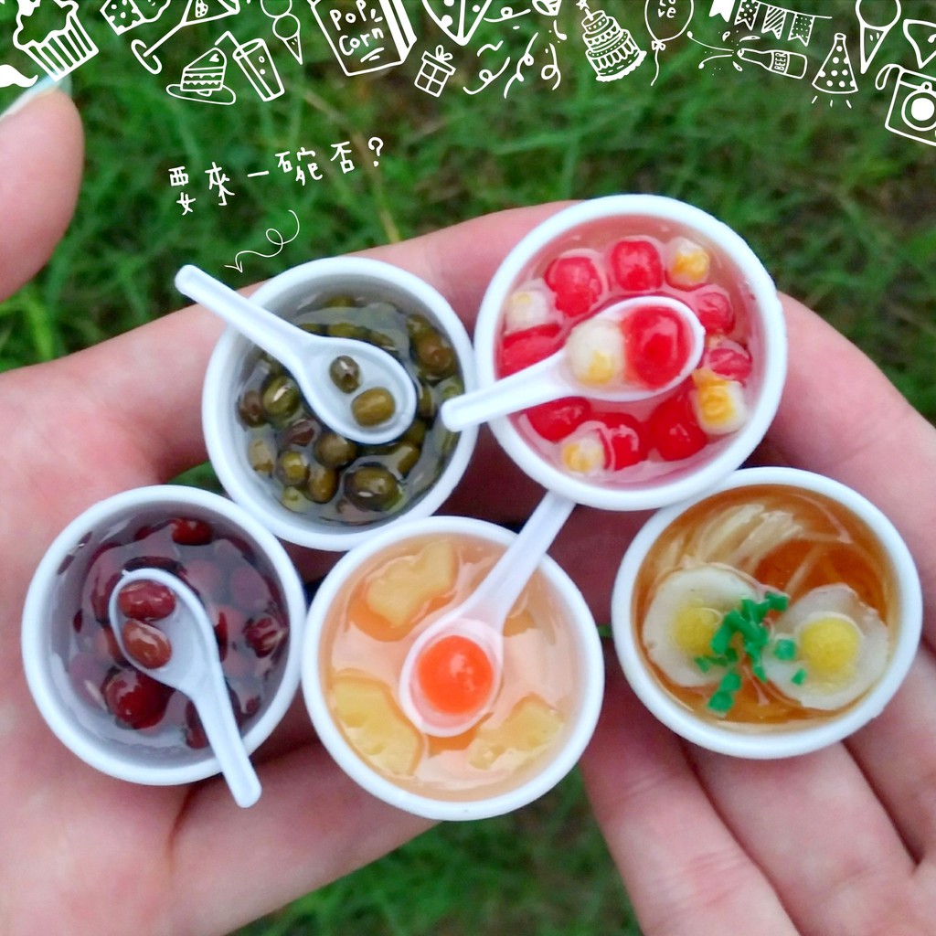 現貨 髮圈 吃貨髮圈紅豆綠豆湯紅棗蓮子湯鳳梨甜湯荷包蛋麵髮束 蝦皮購物
