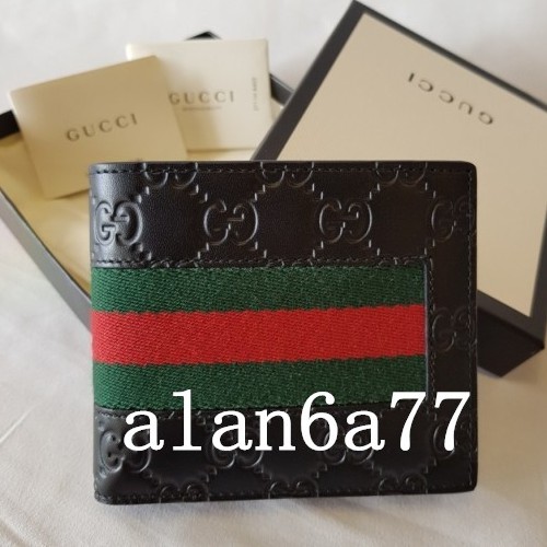 【alan二手】GUCCI leather wallet 408829 綠紅綠 短夾 皮夾 錢包 卡夾 鈔票夾 現貨