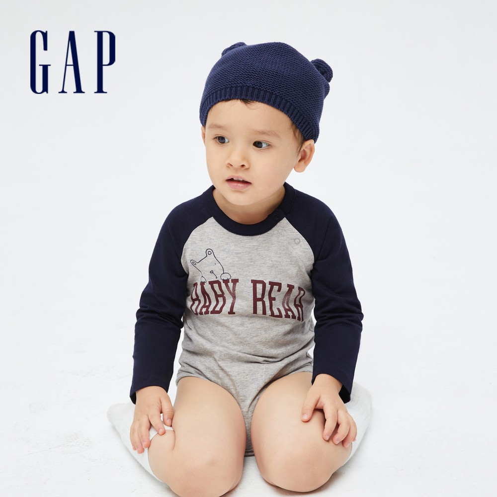 Gap 嬰兒裝 純棉長袖包屁衣 布萊納系列-灰色(730071)