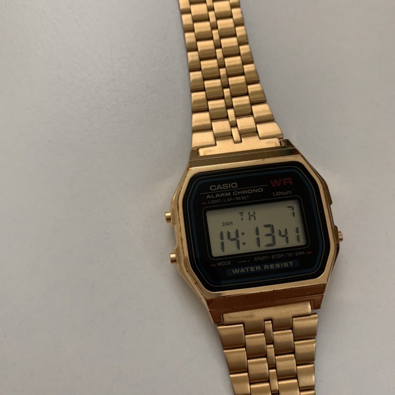 CASIO卡西歐金色復刻版復古潮流金錶方型數位電子錶中性男女可戴(A159WGEA-1D)(A168WG-9W）