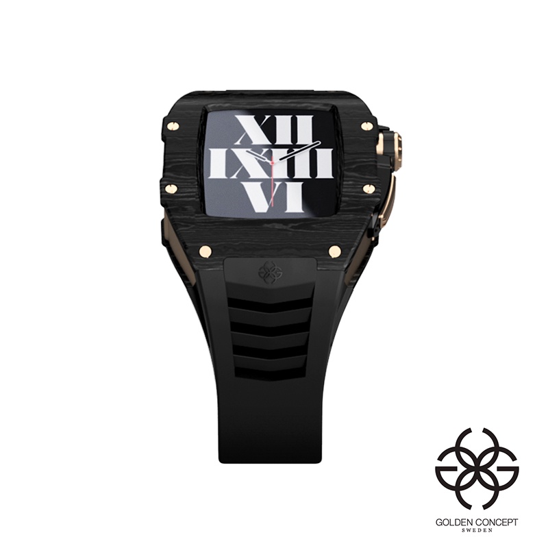 Golden Concept 錶殼 APPLE WATCH 45mm 黑色橡膠錶帶 玫瑰金鈦錶框 RSC45-RG-BK