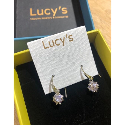 Lucy's飾品 精緻方鑽小垂墜耳環-紫色 耳環 全新