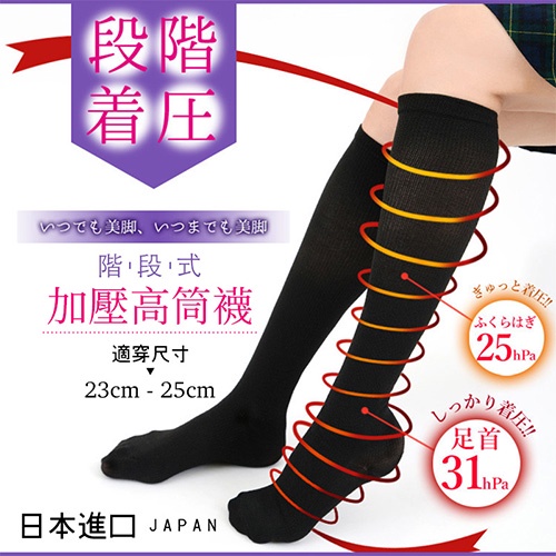 BONJOUR 日本進口階段式加壓高筒襪 ZS538-977