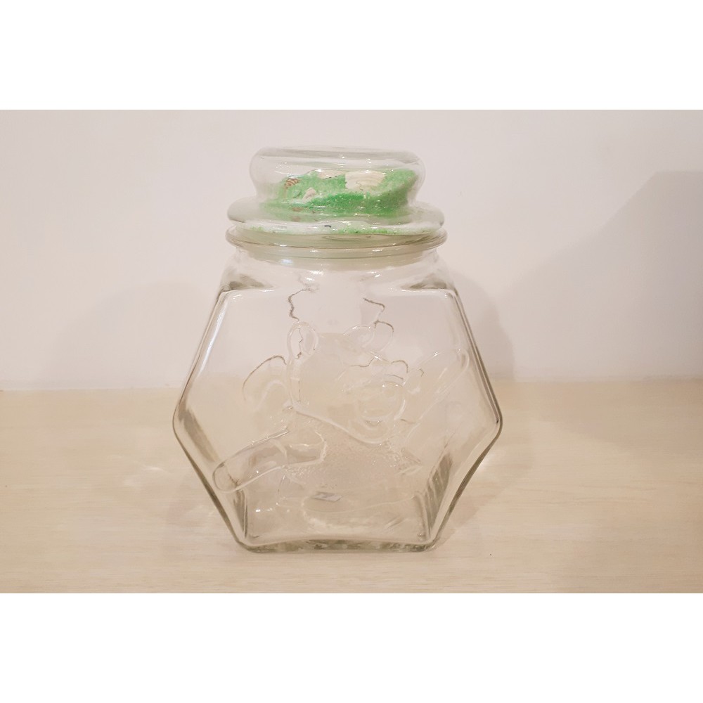絕版品 可愛破表~小熊維尼 六角形玻璃收納罐 蓋子內有貝殼砂裝飾