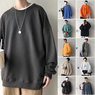 【Comoon Shop】寬鬆 大學T S-5XL 多色可選 韓版 無帽素色上衣 內搭 圓領打底衫 男士上衣 長袖T