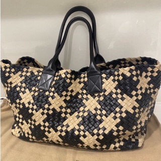 Bottega Veneta BV千鳥格紋 編織 CABAS 手提購物包 大尺寸 全球限量500個(市面少有)