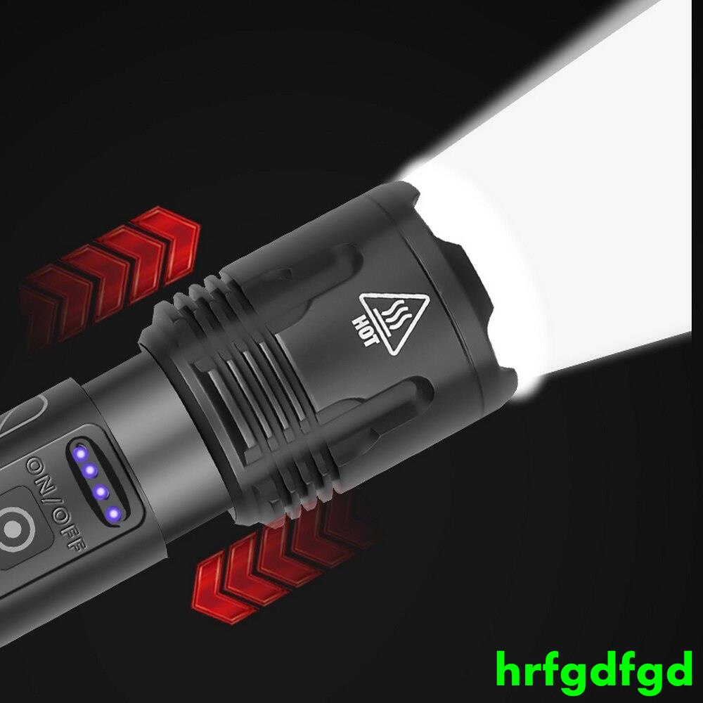 XHP100高品質9芯LED手電筒變焦手電筒USB可充電18650或26650電池手電筒