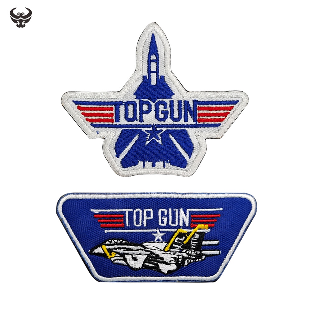 TOP GUN 刺繡魔術貼飛機DIY布貼服裝配飾縫紉補丁帶勾環軍事徽章藍色臂章