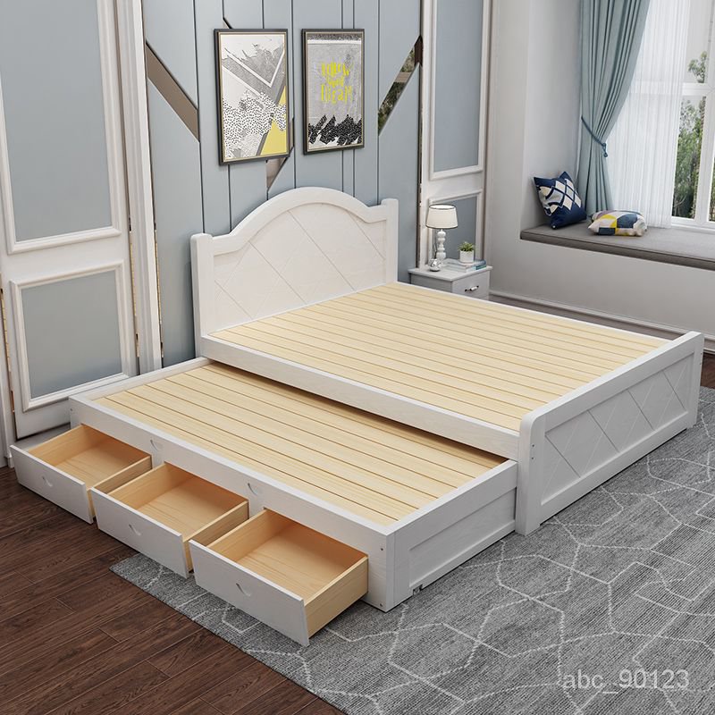 實木床1.5白色實木拖床兒童床雙人床儲物拖床雙層床子母床推拉床