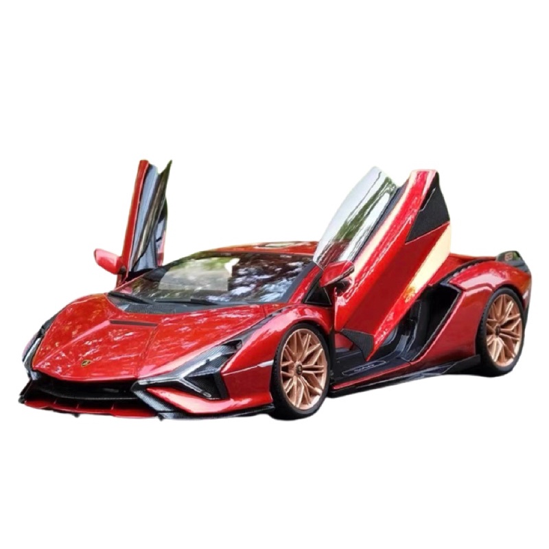 Bburago Lamborghini Sian FKP 37 紅色金屬與銅車輪 1/18 壓鑄模型車