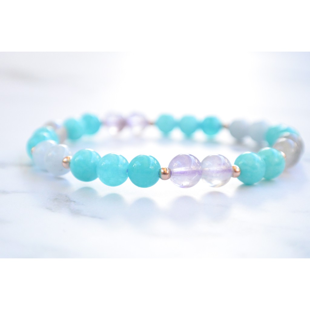 21 薰衣草紫水晶 天河石 亞馬遜石 海藍寶 拉長石 月長石 拉不拉多月光石 光譜石 14k包金手鍊 天然水晶 客製 蝦皮購物