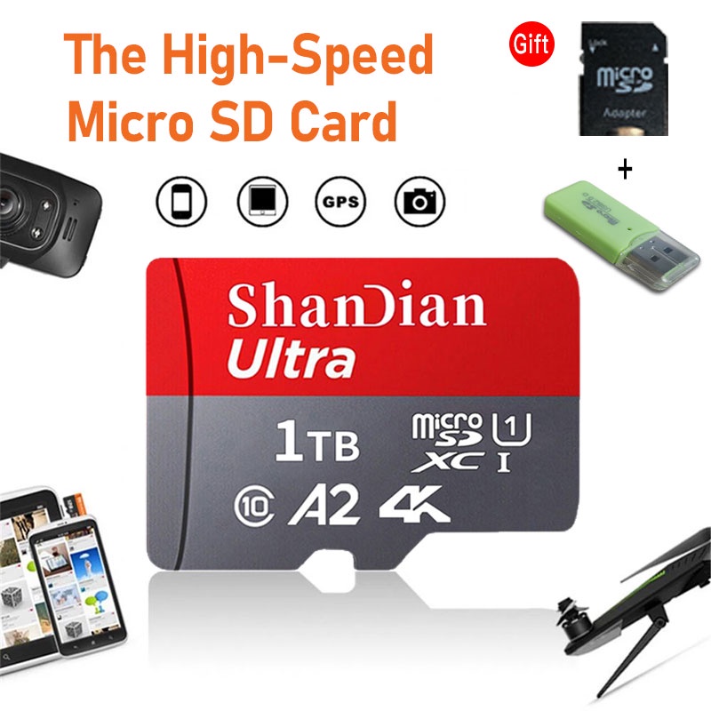 全新 1TB Micro SD 卡 512GB 閃存卡大內存迷你適用於手機/PC 免費適配器適用於多種文件類型
