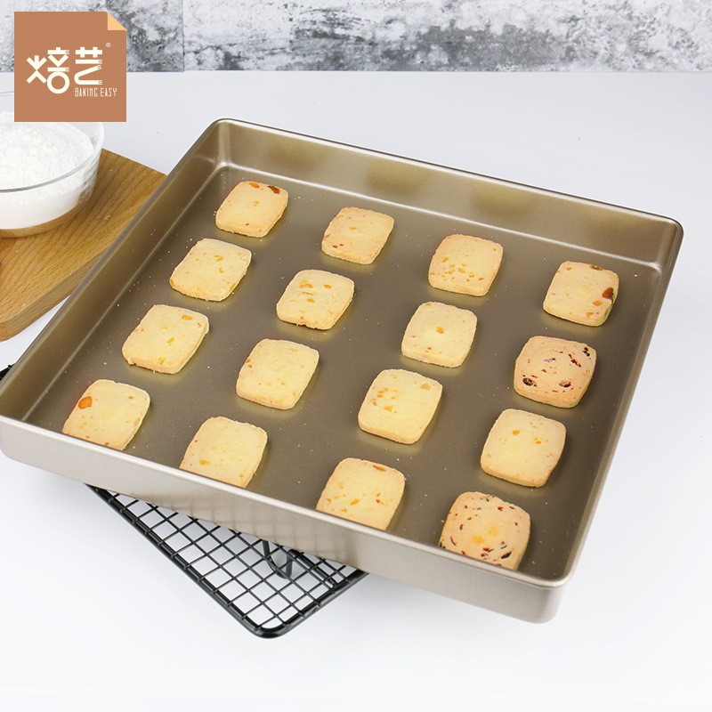 11寸12吋金色正方形烤盤 碳鋼不粘 曲奇餅乾牛軋糖模具 烘焙工具 烤箱用