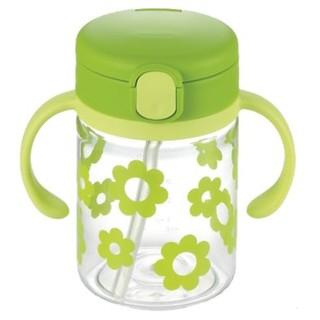 日本 利其爾 Richell幼兒吸管式學習水杯組-200ML-綠色小花