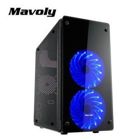 【可超取】Mavoly 松聖 蘋果 M-ATX 黑化透側機殼(附藍光風扇*1) 一小 USB3.0 便宜小機殼 推薦