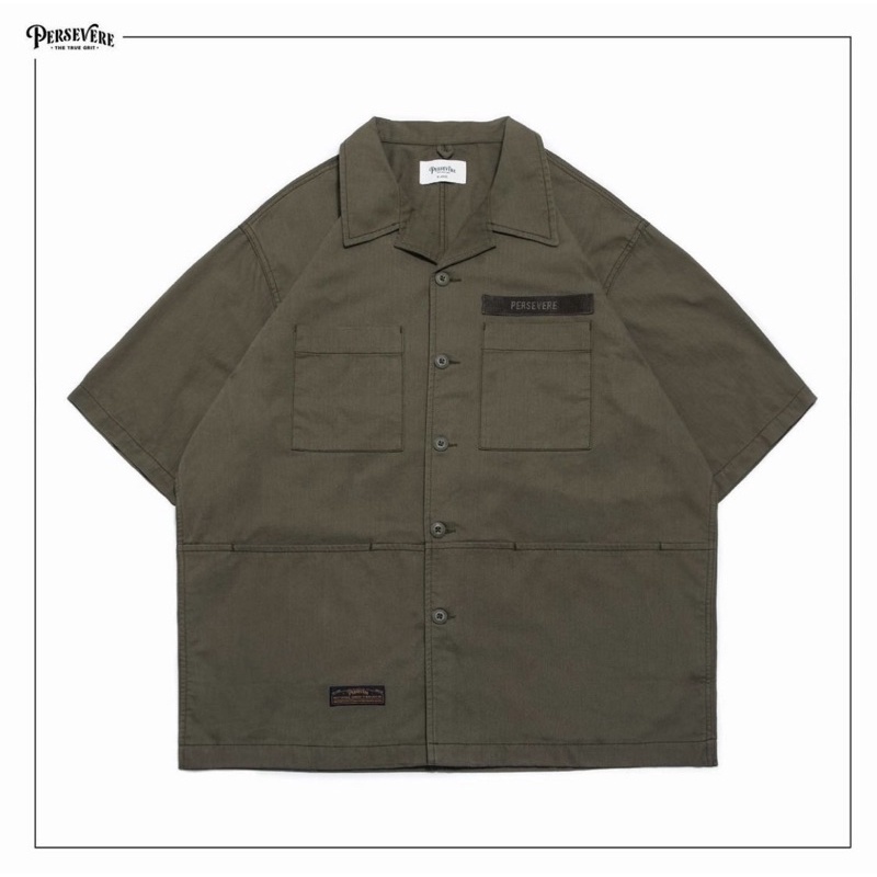 PERSEVERE ENZYME STONE WASHED MILITARY SHIRT S號