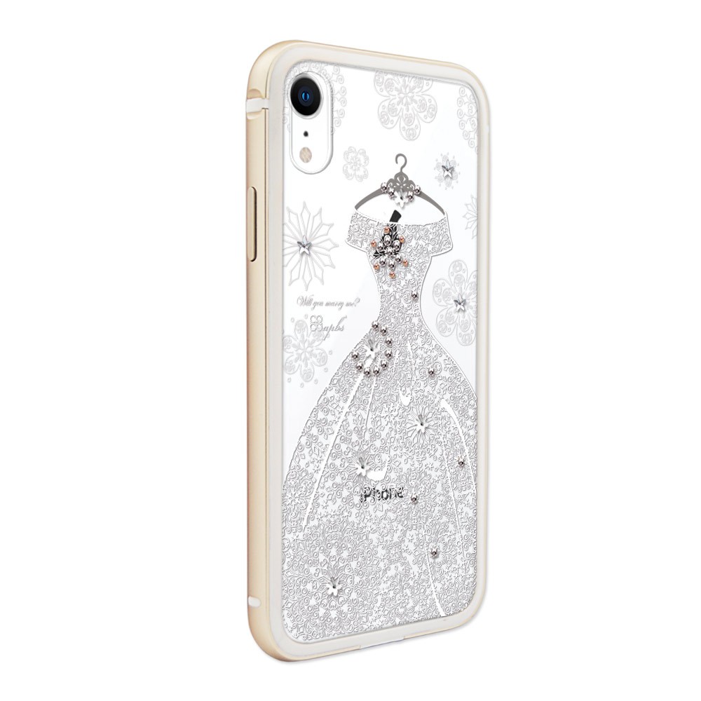apbs iPhone XR 6.1吋施華彩鑽鋁合金屬框手機殼-金色禮服奢華版