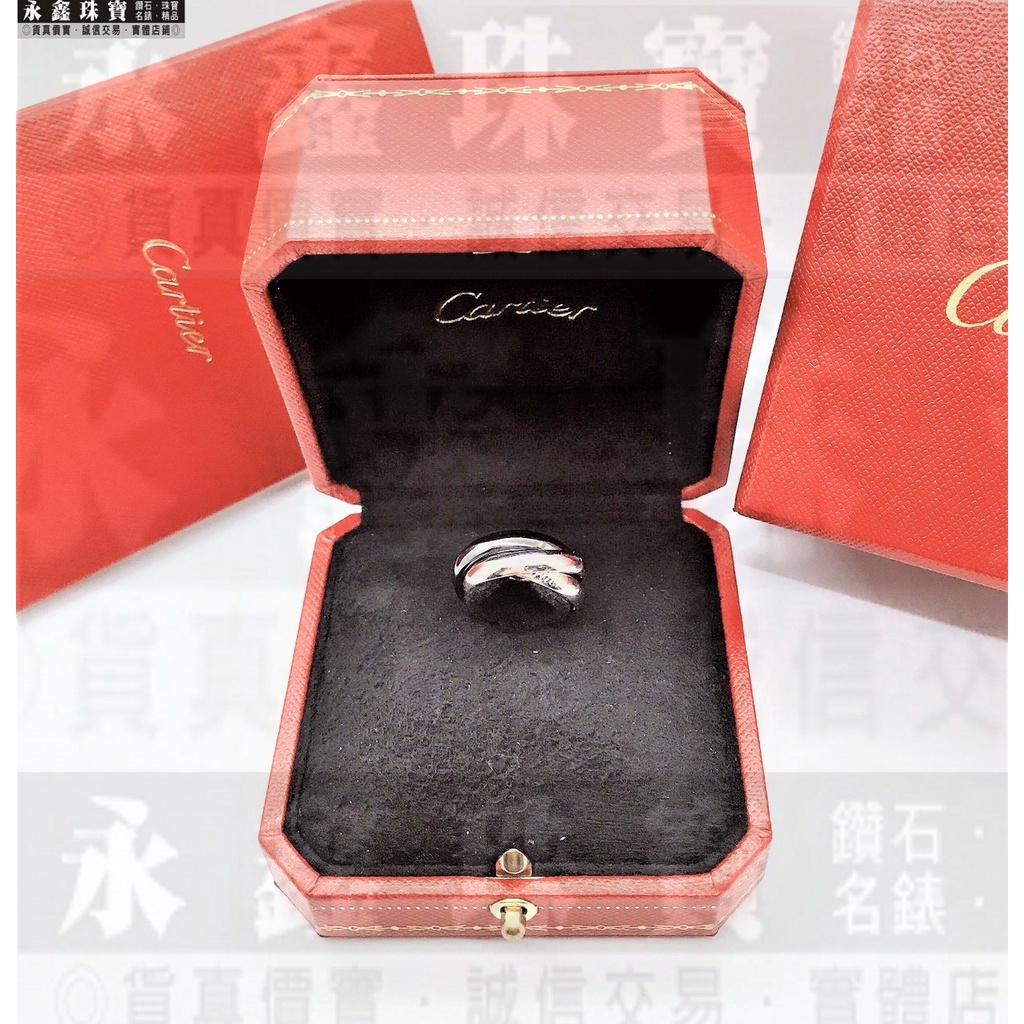 二手Cartier 卡地亞 TRINITY 中型款18K白金黑色陶瓷戒指 50號 n0817