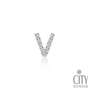 City Diamond 引雅【V字母】14K白K金鑽石耳環(單邊)