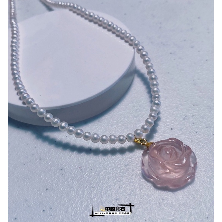 中森寶石🔮4A 海水珍珠 4mm 天然珍珠 項鍊 配戴 粉水晶 紫水晶 近圓珠 全美珠 光感佳 鎖骨鏈 可搭配墜飾配戴