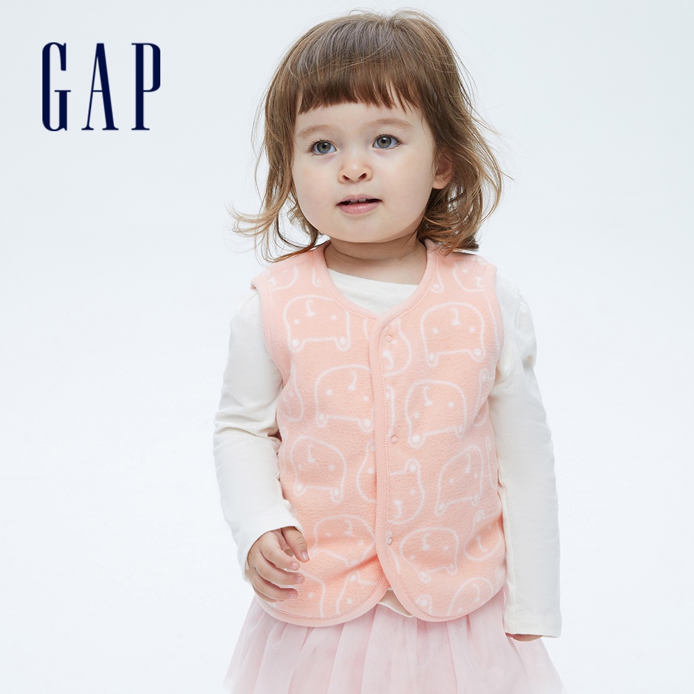 Gap 嬰兒裝 雙面穿刷毛暗釦背心-粉色(737291)