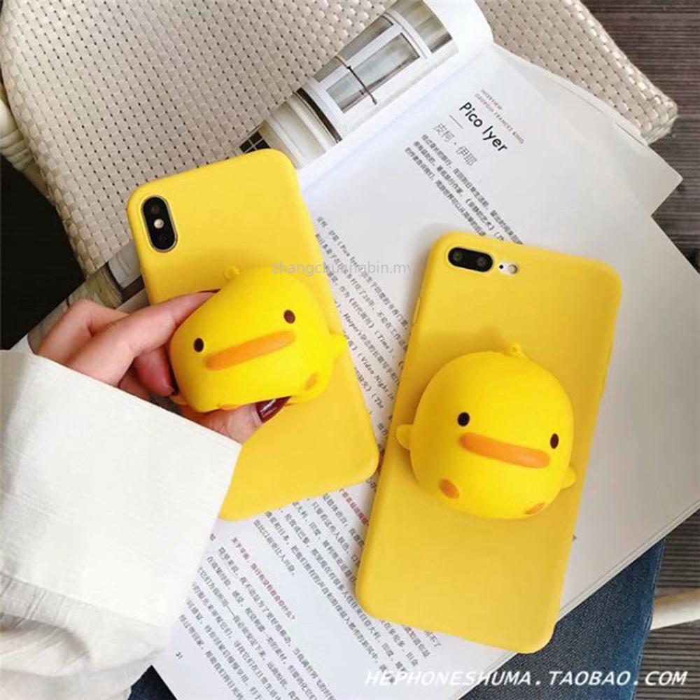 黃鴨手機殼適用於 iPhone 5 5S SE 6 6S 7 8 Plus X XR XS Max 手機殼減壓玩具軟矽膠