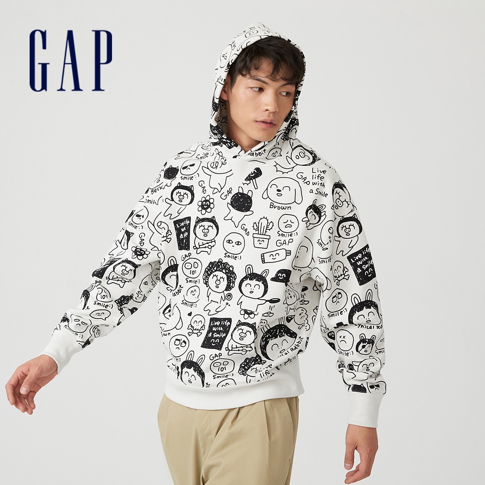 Gap 男女同款 Gap x HOZO聯名 刷毛帽T-白色(801785)