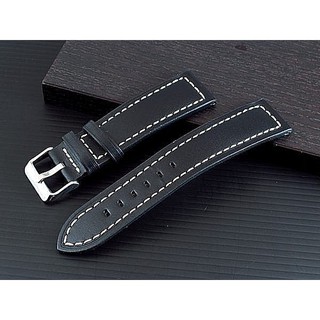 pilot 20mm可替代hamilton seiko BREITLING原廠錶帶之平面無紋真牛皮軍風黑色錶帶