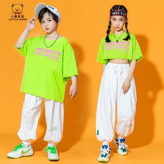 男童上衣 夏季新款兒童男孩嘻哈街舞潮服女童露臍hiphop爵士舞團體演出服裝