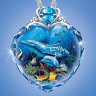 天然水晶藍寶石海豚吊墜項鍊時尚首飾配件
