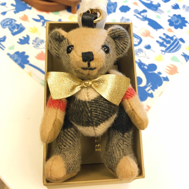 Burberry 格紋喀什米爾 軍旅背包造型 THOMAS 泰迪熊 墜飾 吊飾 駝色 英國 正版代購 附購證