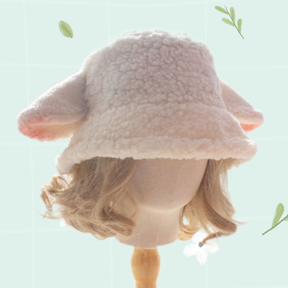 手作冬季羔羊絨lolita帽子小紅書羊耳漁夫帽奶白可愛小羊咩咩盆帽 蝦皮購物
