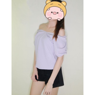 👗衣物👗 全新 秋裝 衣服 上衣 短袖 露肩 紫色 二手 褲子 黑色 短褲