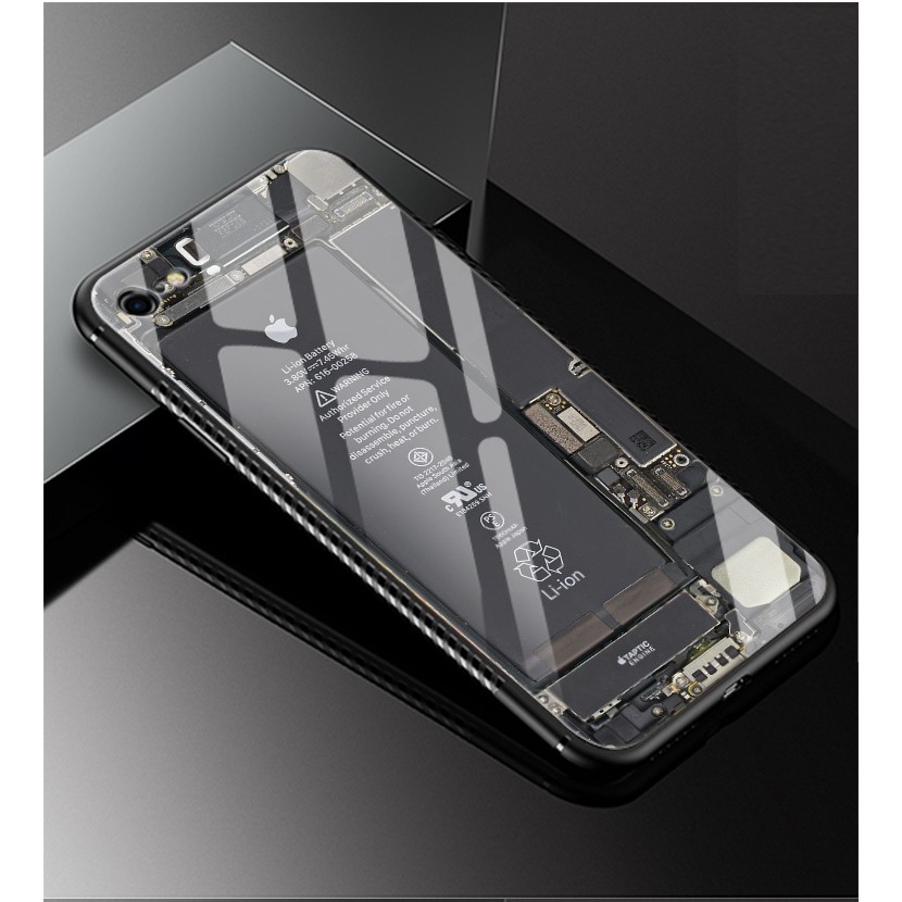 《HelloMiss》Iphone 玻璃 手機殼 背蓋 6 6s 7 8 X plus 保護殼 電池 機身 圖案 裸機