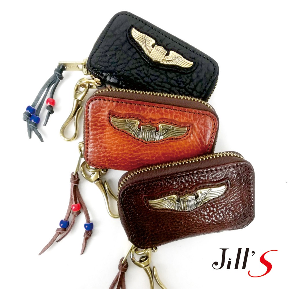Jills 植鞣皮革個性徽章鑰匙包 共三色