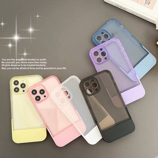 IPhone 11 12 13 Pro Max XR 創意內建桌面支架糖果色透明防震 TPU 手機殼帶可折疊支架防摔保護